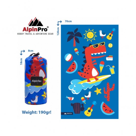 ALPINPRO TOWEL MICROFIBER DRYFAST KIDS CMS-L 2 BLUE DINO