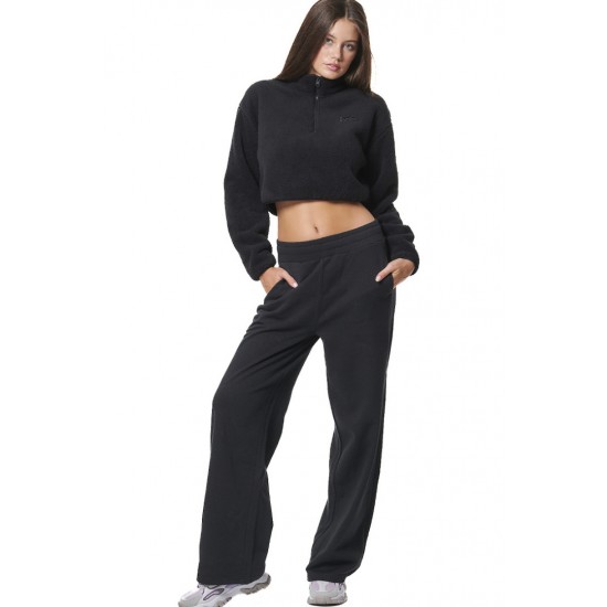 BODY ACTION WIDE LEG SWEATPANTS 021447 01 ΜΑΥΡΟ 