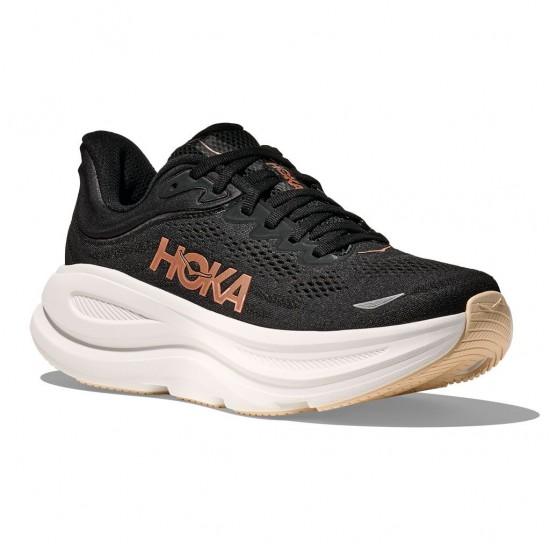 HOKA BONDI 9 1162012 BRGL ΜΑΥΡΟ ΡΟΖ ΧΡΥΣΟ