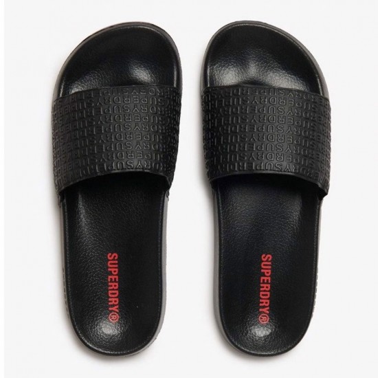 SUPERDRY D2 SDNA AOP EMBOSSED POOL SLIDE MF310272A 02A ΜΑΥΡΟ